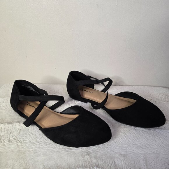 Torrid - 8WW - Black Faux Suede Elastic Crisscross Strap Flat - Picture 13 of 13